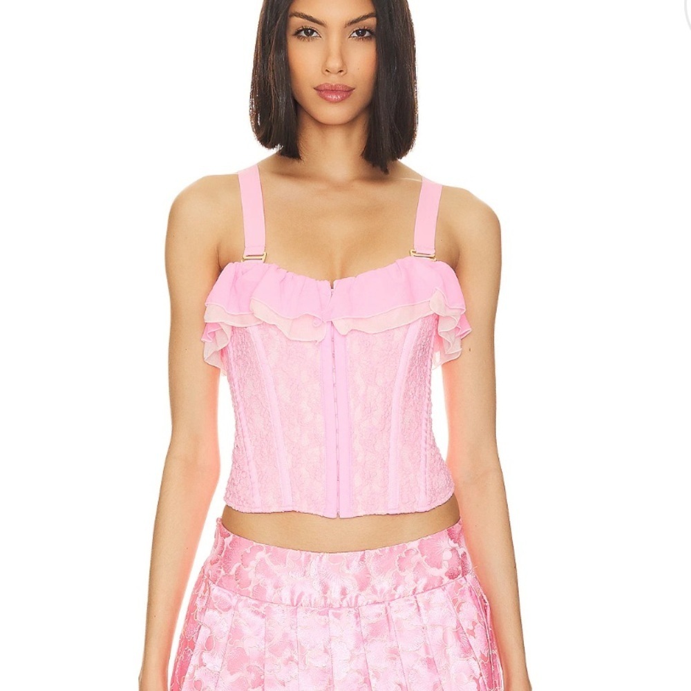 NWT HAH Womens Seams Like A Princess Corset Top Lace Fabric Rose Quartz Size XS